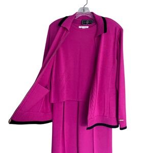 St John Sport Wool Knit 3Pc Set Cardigan/Sweater/Pants Fuchsia Sz Small/Med READ